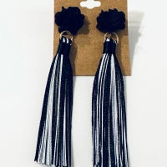 Black & White Tassel Flower Earrings - Picture 1 of 1